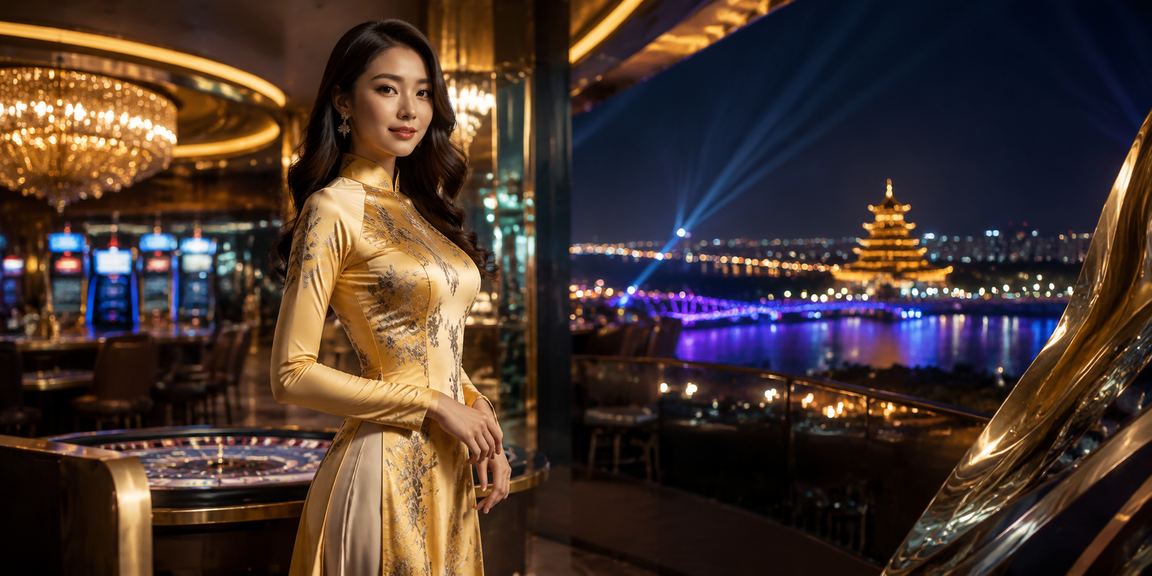 Người phụ nữ mặc áo dài Huế trải nghiệm cá cược trực tuyến trong không gian văn hóa truyền thống